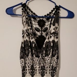 Black and white lace sleeveless dress